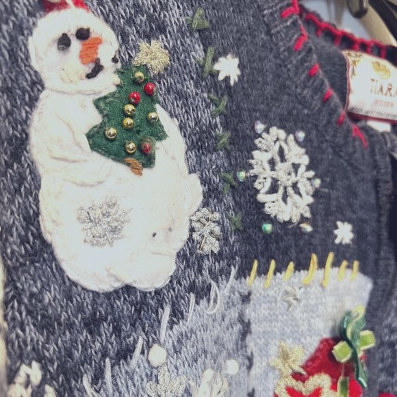 Tiara Vintage Ugly Christmas Sweater- Snowmen sparkle cardigan women's PL-Holida - Picture 11 of 12